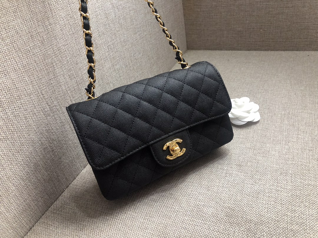 Small Classic Flap Caviar Bag A01116 Black/Gold